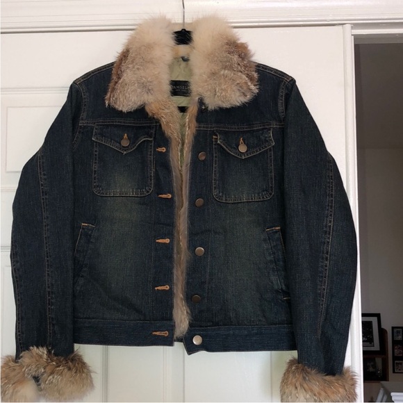 Vintage Real Fur Denim Jacket - Picture 1 of 7